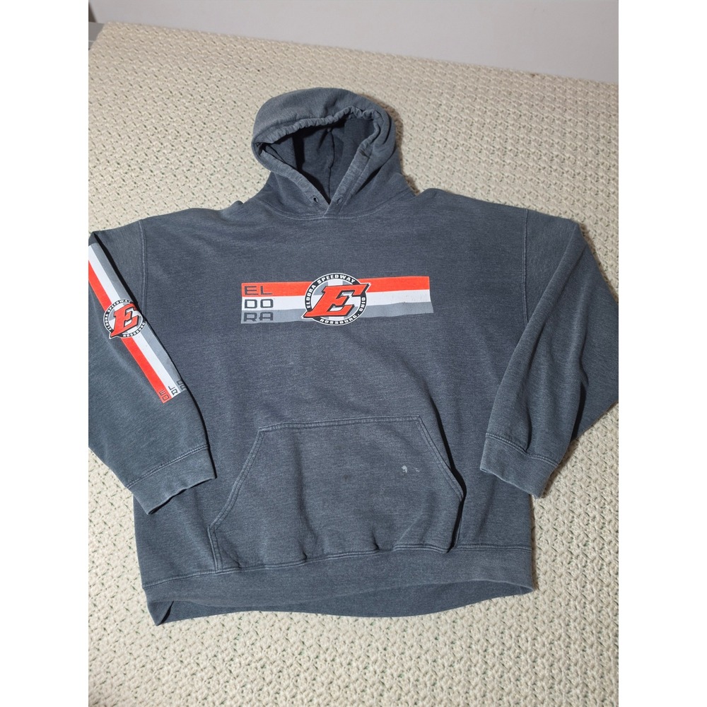 Gildan Eldora Speedway Hoodie Mens XL Gray Good Graphic Racing Pullover